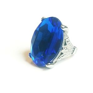 Chunky Blue Silver Goth Statement Cabochon Ring